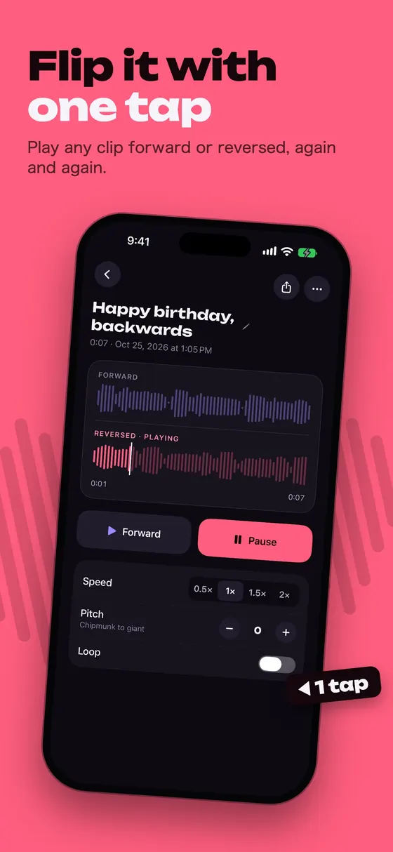 Reversy plays any recording reversed with one tap