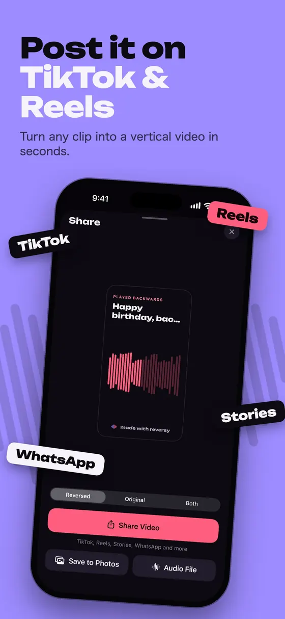 Share a reversed clip as a video to TikTok and Reels