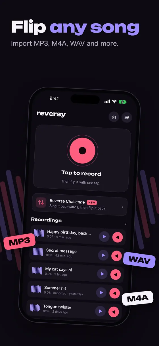 Reversy library with saved recordings