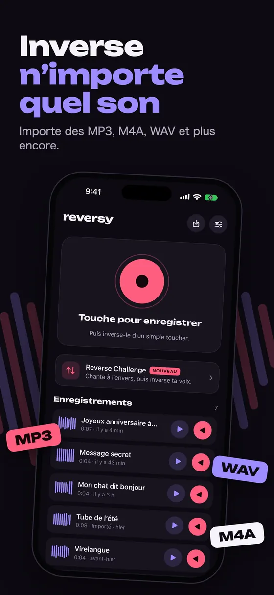 Bibliothèque Reversy avec les enregistrements sauvegardés