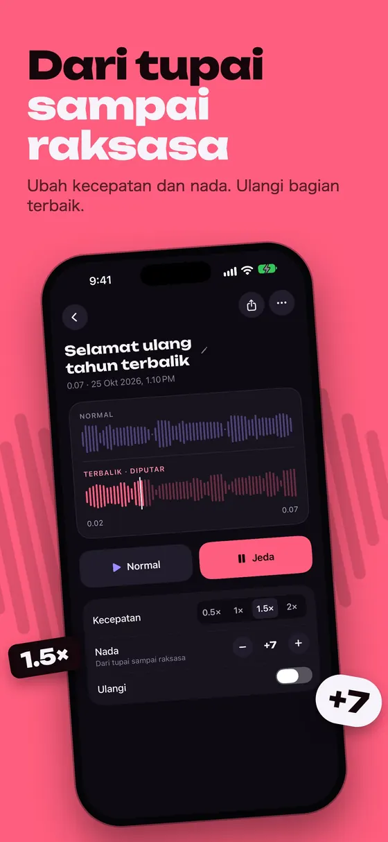 Efek nada dan kecepatan di Reversy