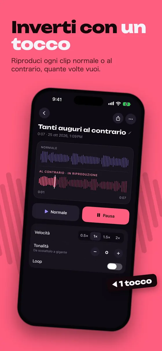 Reversy riproduce qualsiasi registrazione al contrario con un tocco