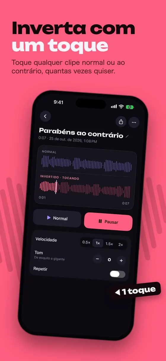 O Reversy toca qualquer gravação ao contrário com um toque