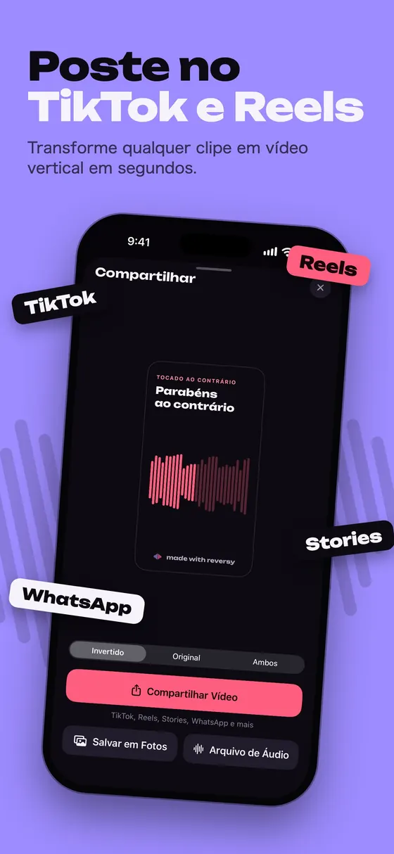 Compartilhe um clipe invertido em vídeo no TikTok e Reels