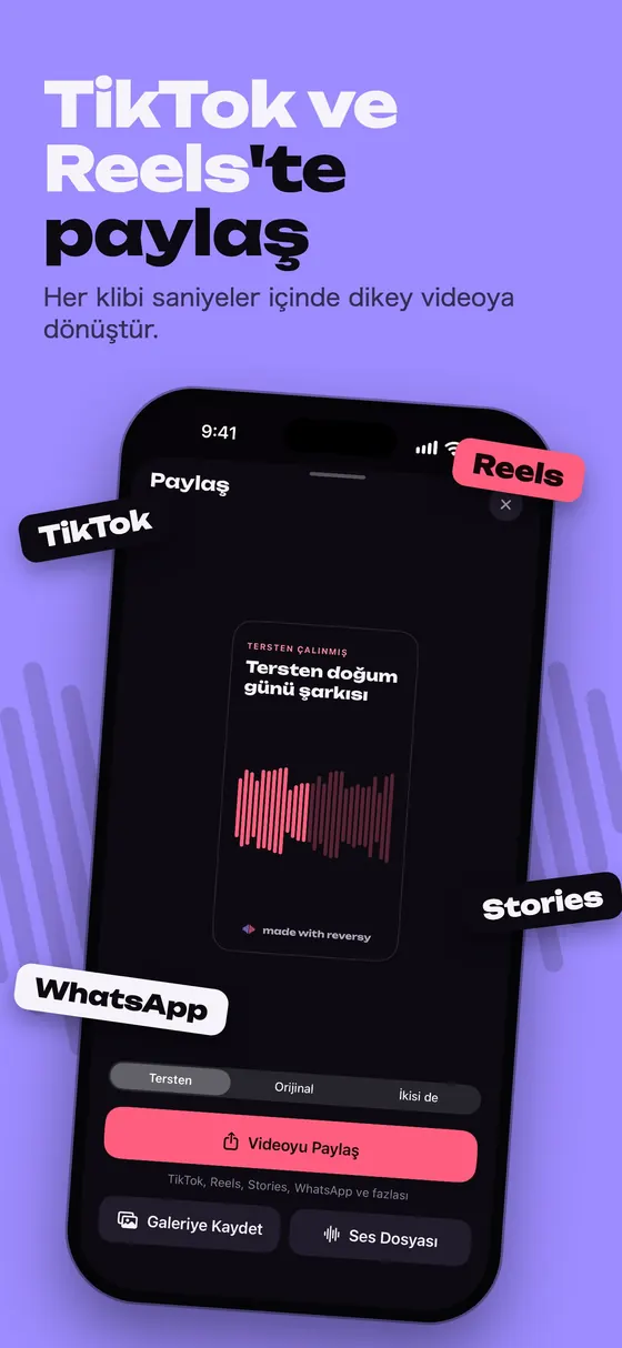 Ters çevrilmiş bir klibi video olarak TikTok ve Reels'te paylaş